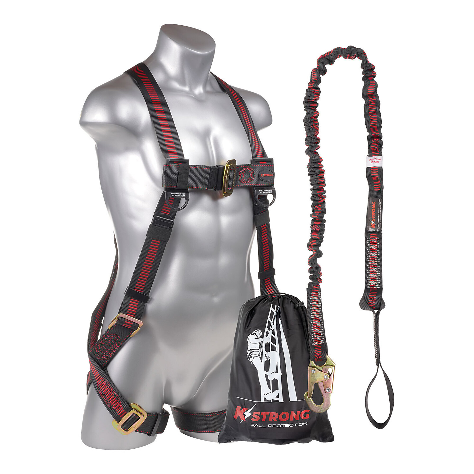 KStrong Kapture Elite 5-Point Full Body Harness — Dorsal D-Ring, Mating Buckle Legs, 6ft. Internal Shock-Absorbing Lanyard, Model# UFK20015-M-L